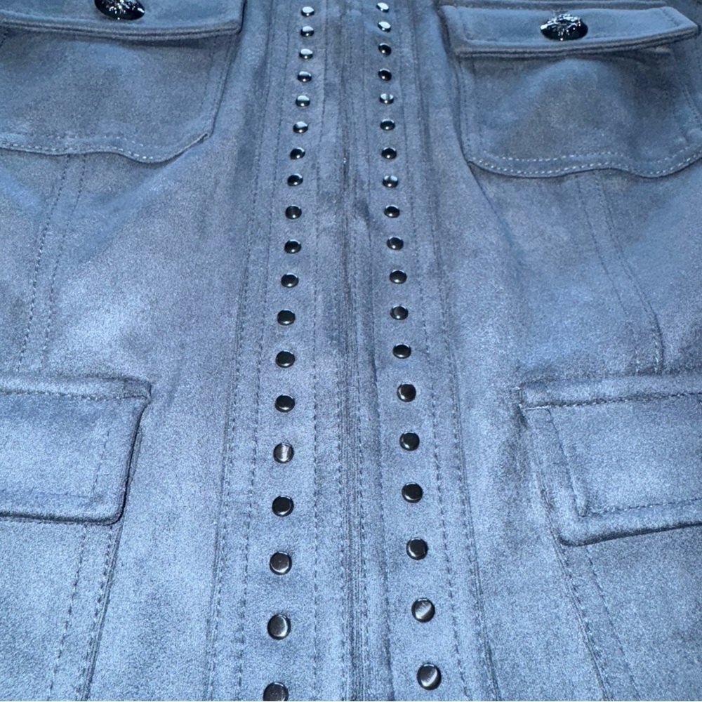 NWT $175 White House Black Market Indigo Blue Ultrasuede Studded Jacket Size 2 - Picture 5 of 13